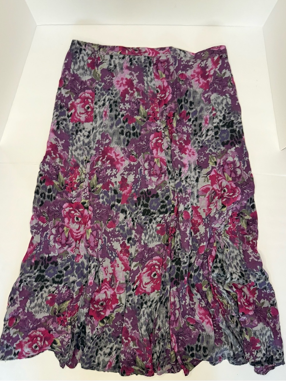 White Stag Purple Floral Midi Skirt with Pink Accents